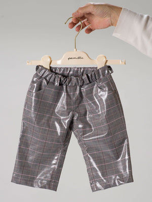 Pantalone per neonato fantasia scozzese argentato